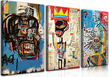 3 Pcs Modern Street Graffiti Wall Art Abstract Poster Print Wall Decor Artist Blue Print Canvas Painting for Living Room Bedroom Bathroom Office Home Decorations (Framed, 16"Hx12"W×3pcs)