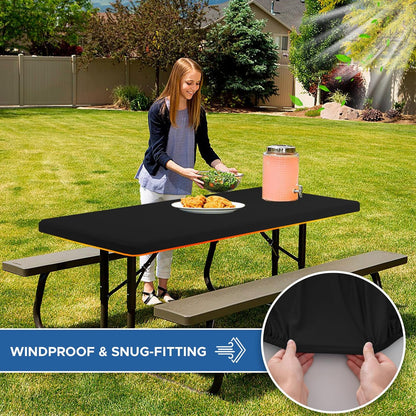4ft Stretch Table Cover Fitted-6 Pack Black Spandex Table Cloths with Elastic-Stretchy Folding Table Cloths 4ft for Outdoor Picnic Camping Dining Room Patio Kitchen Banquet Party Craft Show