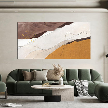 Canvas Abstract Wall Art Decor Minimalist White Wall Art Prints Abstract Canvas Art Wall Decor Large Modern Brown Wall Art Decorations Oversized Artwork for Walls Bedroom Office Wall Art Decor 29" X 58"