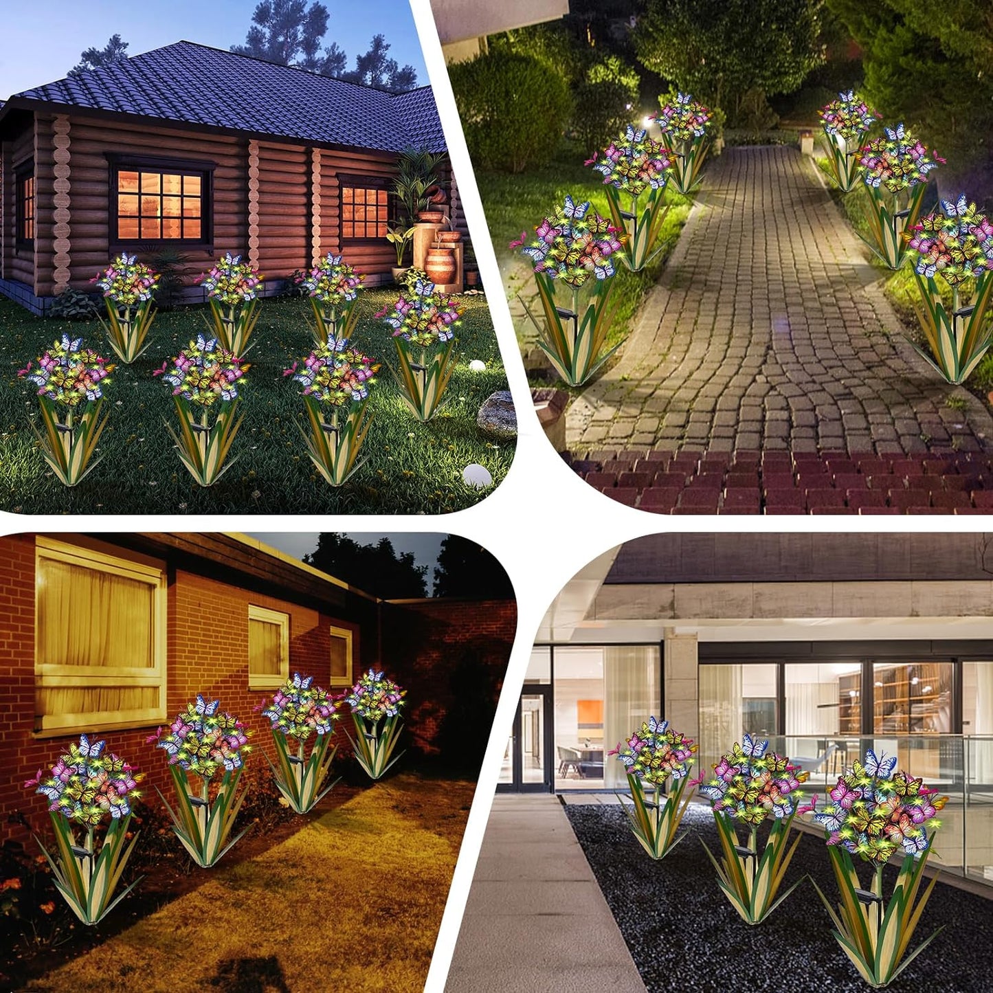 Solar Metal Agave Butterfly Flower Stick Garden Sculpture - Outdoor Christmas Lights With Swaying Butterfly - Solar Powered Gift (2 PCS Light Green)