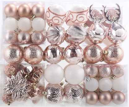 100-Pack Various Shatterproof Christmas Balls, Christmas Decorative Ball Ornaments for Xmas Tree- Rose Gold