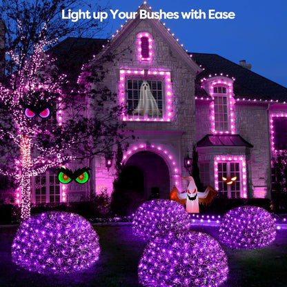 WBao Halloween Lights Outdoor 360LED 11.5ft x 6.9ft Halloween Net Lights with 8 Modes, Timer, Connectable, Waterproof & Dark Green Wire for Lawn, Bushes, Shrubs Outdoor Holiday Decorations, Purple