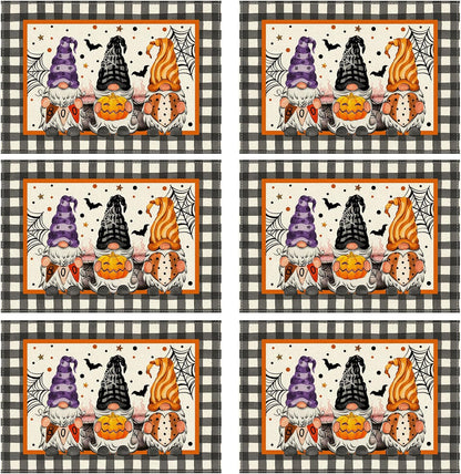 XCHI Spooky Boo Plaid Gnome Halloween Placemats Set of 6 Table Mats for Party Home Kitchen Dining Table Decorations 12x18 Inch