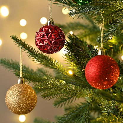 Valery Madelyn Christmas Tree Decorations Ornament Set for Fall Halloween, 50ct 2.36 Inches Red Green and Gold Shatterproof Christmas Ball Ornaments Hanging Xmas Holiday Party Decor