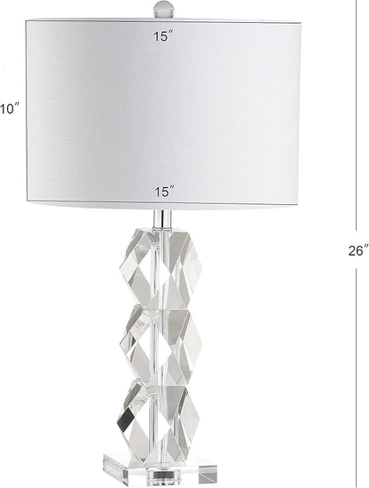 JONATHAN Y 26" Clear Faceted Crystal LED Table Lamp, Glam Modern Contemporary Column Lamp for Bedroom Living Room, White Linen Drum Shade, UL Listed, LED Bulb Included JYL5012A