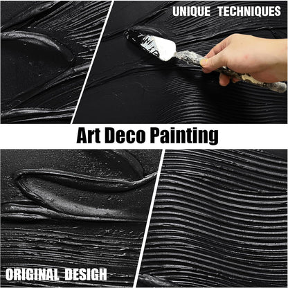 Modern Wall Decor For Bedroom Abstract Hand-Painted Oil Painting For Living Room Black Canvas Wall Art For Home Office Size 24 x 47 Inch