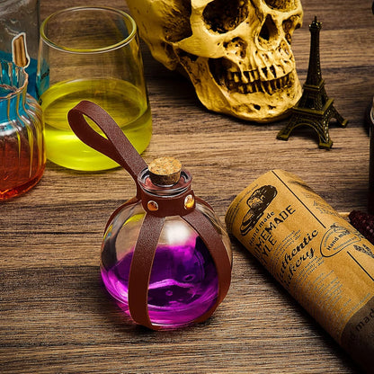 Patelai 2 Pcs Halloween Glass Potion Bottles with Belt Cork Renaissance Witch Costume Accessories Witch Props Potion Bottle for Halloween Party Decor Cosplay DIY Crafts Gift (Brown)