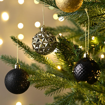 Valery Madelyn Christmas Tree Decorations Ornament Set for Fall Halloween, 50ct 2.36 Inches Black and Gold Shatterproof Christmas Ball Ornaments Hanging Xmas Holiday Party Decor