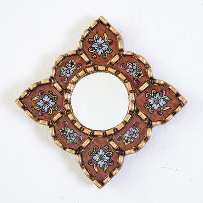 Small Decorative Wall Mirror set of 3 - Accent mirrors of 6in for wall decor, Peruvian Mirrors Vanity with bronze leaf