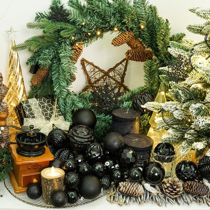 XmasExp 16ct Christmas Ball Ornaments Shatterproof Xmas Tree Hanging Balls Halloween Decorations Perfect for Holiday Wedding Christmas Halloween Decor(3.15", Black)