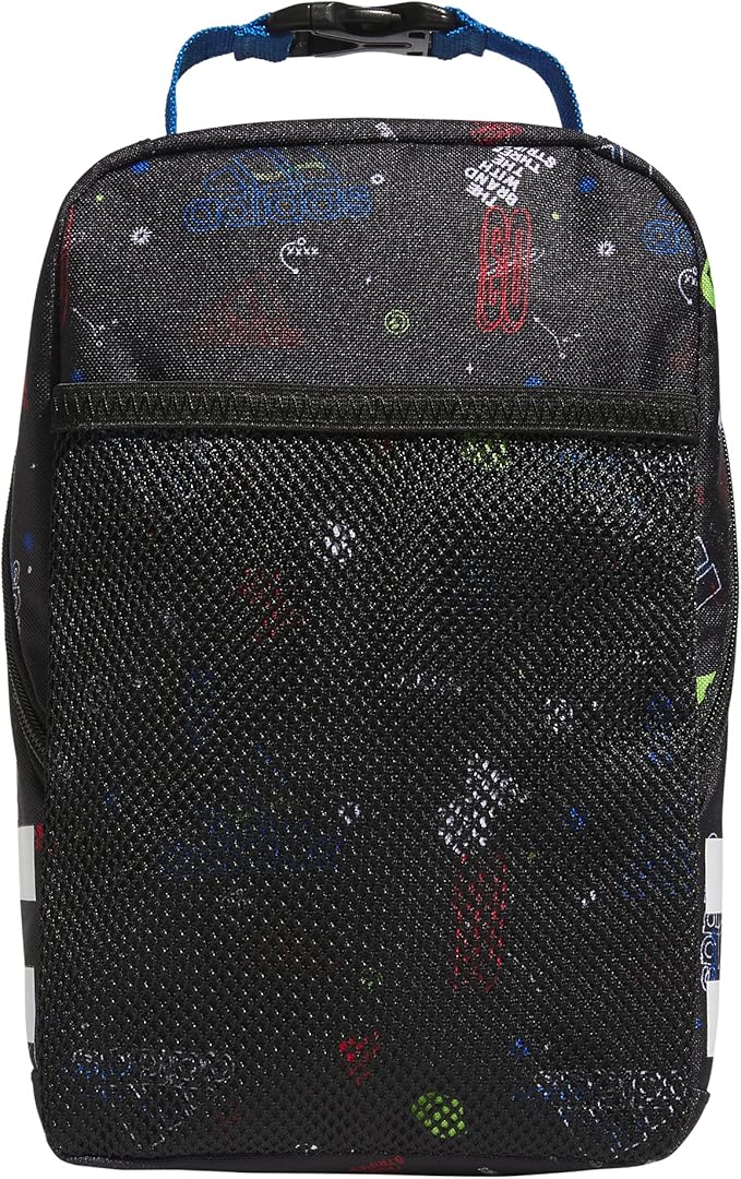 adidas Unisex Santiago Lunch Bag, Insulated School Food Container Box Discontinued, Icon Brand Love Black/Bright Royal Blue/2.0, One Size