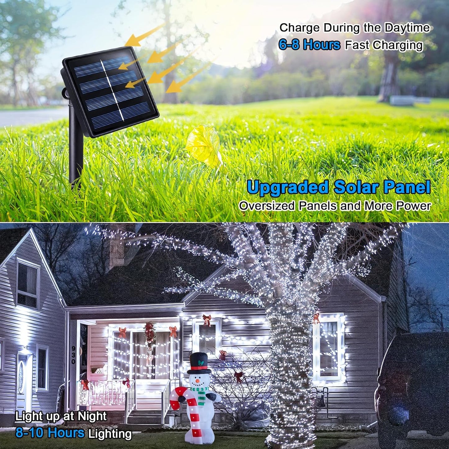 JMEXSUSS 2 Pack Solar String Lights Outdoor Waterproof, Total 400 LED 151FT Solar Christmas Lights Outdoor, 8 Modes White Solar Light for Outside Yard Patio Tree Garden Christmas Decorations