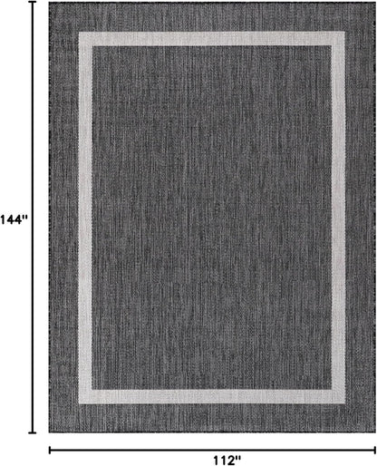 Bordered Outdoor Rug 9x12 Washable Outside Carpet for Indoor Patio Porch Waterproof Easy Cleaning Non Shedding Area Rugs Gray 9 x 12