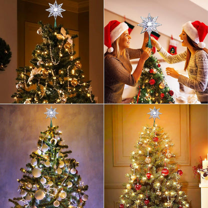 ODEETRONIC Christmas Tree Topper Star, 8in 120V UL Certified Double Sided 8-Point Star Christmas Treetop Lights, Indoor Lighted Christmas Tree Decorations for Xmas Home Party Wedding Decor, Cool White