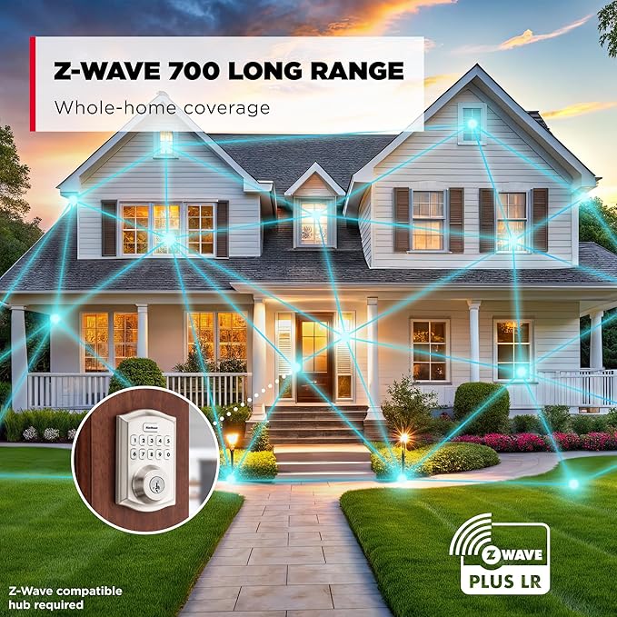 Kwikset HomeConnect 620 Z-Wave Long Range Enabled Keypad Smart Lock Convenient Keyless Entry, Customizable User Codes, Ring Alarm Compatible, Hub Required, Sold Separately Satin Nickel Traditional