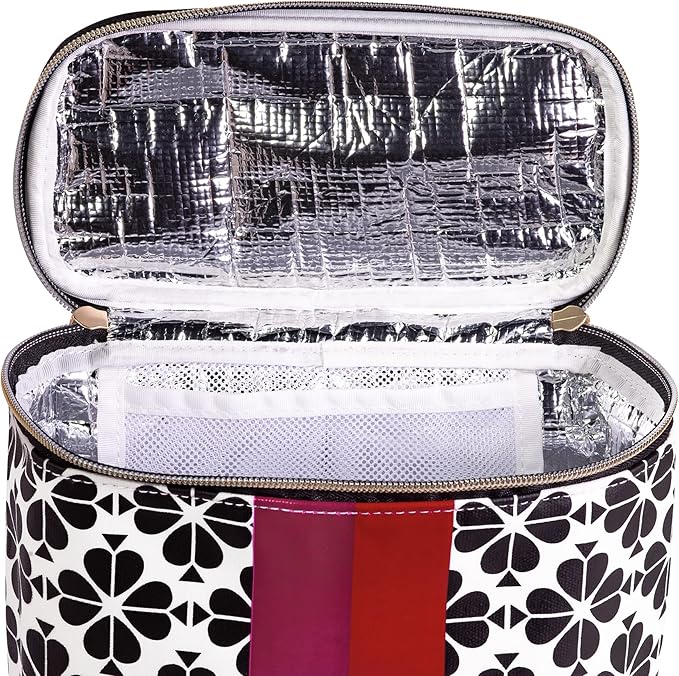 kate spade new york Insulated Lunch Tote, Small Lunch Cooler, Cute Lunch Bag for Women, Floral Thermal Bag with Double Zipper Close and Carrying Handle, Spade Flower Stripe