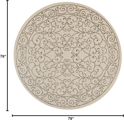 JONATHAN Y Vintage Filigree Indoor Outdoor Round Area Rug 6 Ft Beige/Brown, Charleston Textured Weave for Backyard, Patio, Porch, Easy-Cleaning, High Traffic, Pet-Friendly, Non-Shedding (SMB106A-6R)