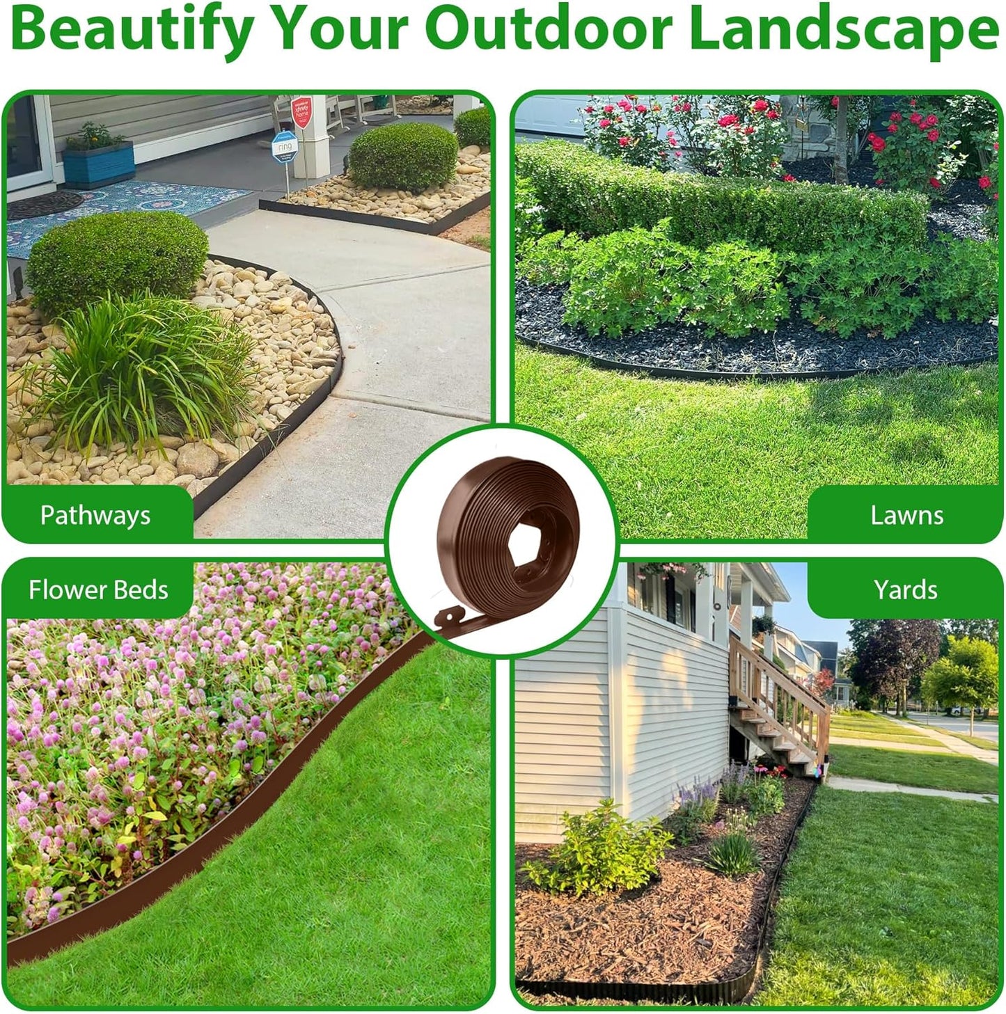 Landscape Edging Border 100 FT 4 Inch Tall with 180 Spikes, Plastic Edging for Landscaping, Garden Edging Border, Flower Bed, Paver and Lawn Edging Border, Brown