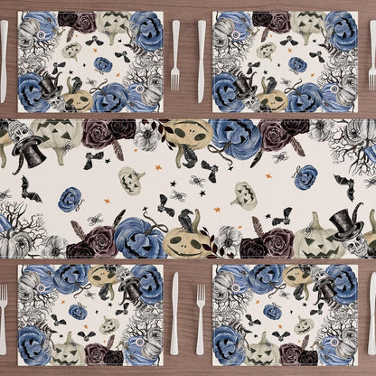 XCHI Spooky Blue Pumpkin Halloween Placemats Set of 6 Table Mats for Party Home Kitchen Dining Table Decorations 12x18 Inch