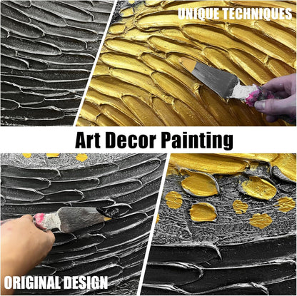 Black and Gold Hand Painted Oil Painting for Bedroom Abstract Pictures for Living Room Large Canvas Wall Art for Office Size 29 x 58 Inch