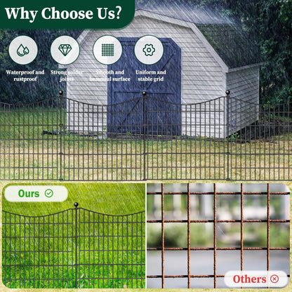 25 Panels Decorative Garden Fence with Gate, 32 in(H) X 59 ft(L) No Dig Dog Fence Animal Barrier Outdoor for Yard, Rustproof Metal Garden Edging and Borders, Temporary Fencing Stakes
