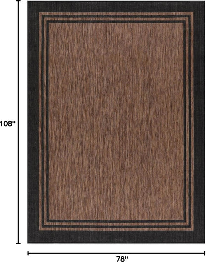 Bordered Outdoor Rug 6x9 Washable Outside Carpet for Indoor Patio Porch Waterproof Easy Cleaning Non Shedding Area Rugs Nut Brown 6 x 9