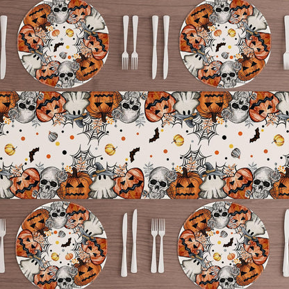 XCHI Spooky Skeleton Ghost Pumpkin Halloween Round Placemats Set of 4 Table Mats for Party Home Kitchen Dining Table Decorations 14x14 Inch