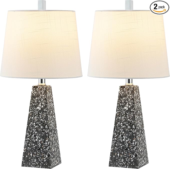 JONATHAN Y 20.5" Dark Gray Terrazzo Modern Resin Table Lamp for Bedroom Living Room, Contemporary Faceted Bedside Lamp with White Linen Shade, LED Bulb Included (JYL1037C-SET2)