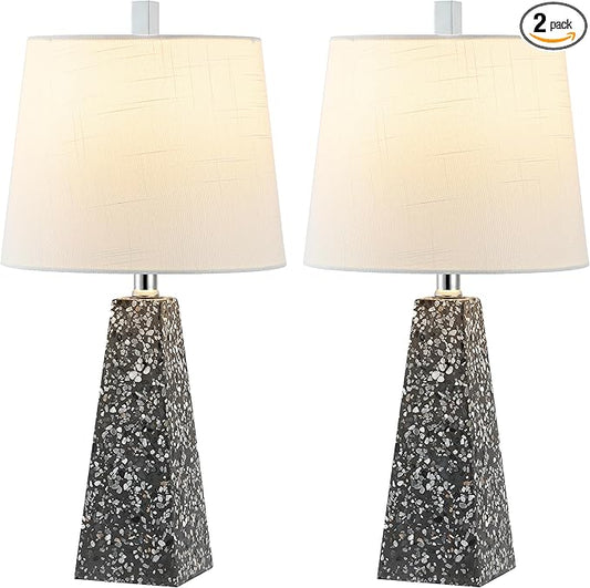 JONATHAN Y 20.5" Dark Gray Terrazzo Modern Resin Table Lamp for Bedroom Living Room, Contemporary Faceted Bedside Lamp with White Linen Shade, LED Bulb Included (JYL1037C-SET2)