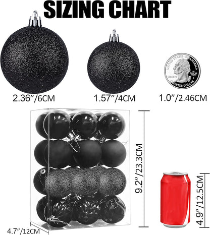 Lulu Home Halloween Ball Ornaments, 24 Ct 2.36" Pre-Strung Hanging Ornament Decorations, Shatterproof Plastic Balls for Holiday Party Wreath Garlands Trees, Black