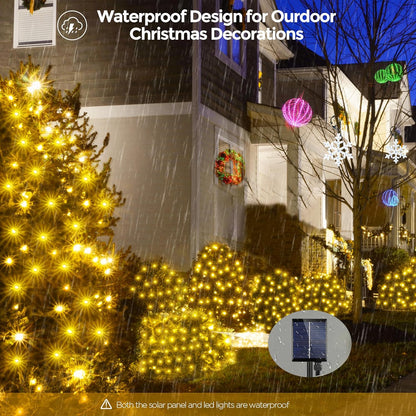 WBao Solar Christmas Net Lights 200LED F8 Big Bulbs, 8.4ft x 5.2ft Christmas Bushes Lights with Remote Control, 8 Modes, Timer, Waterproof for Lawn, Bushes, Outdoor Christmas Decorations, Warm White
