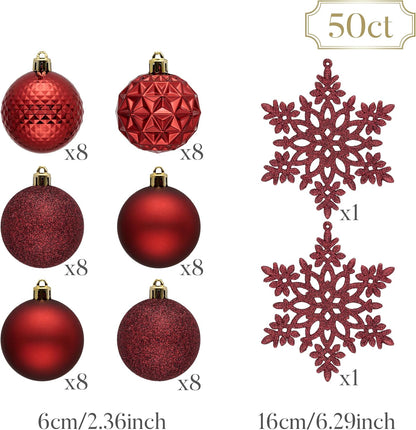 Valery Madelyn Christmas Tree Decorations Ornament Set for Fall Halloween, 50ct 2.36 Inches Burgundy Red Shatterproof Christmas Ball Ornaments Hanging Xmas Holiday Party Decor
