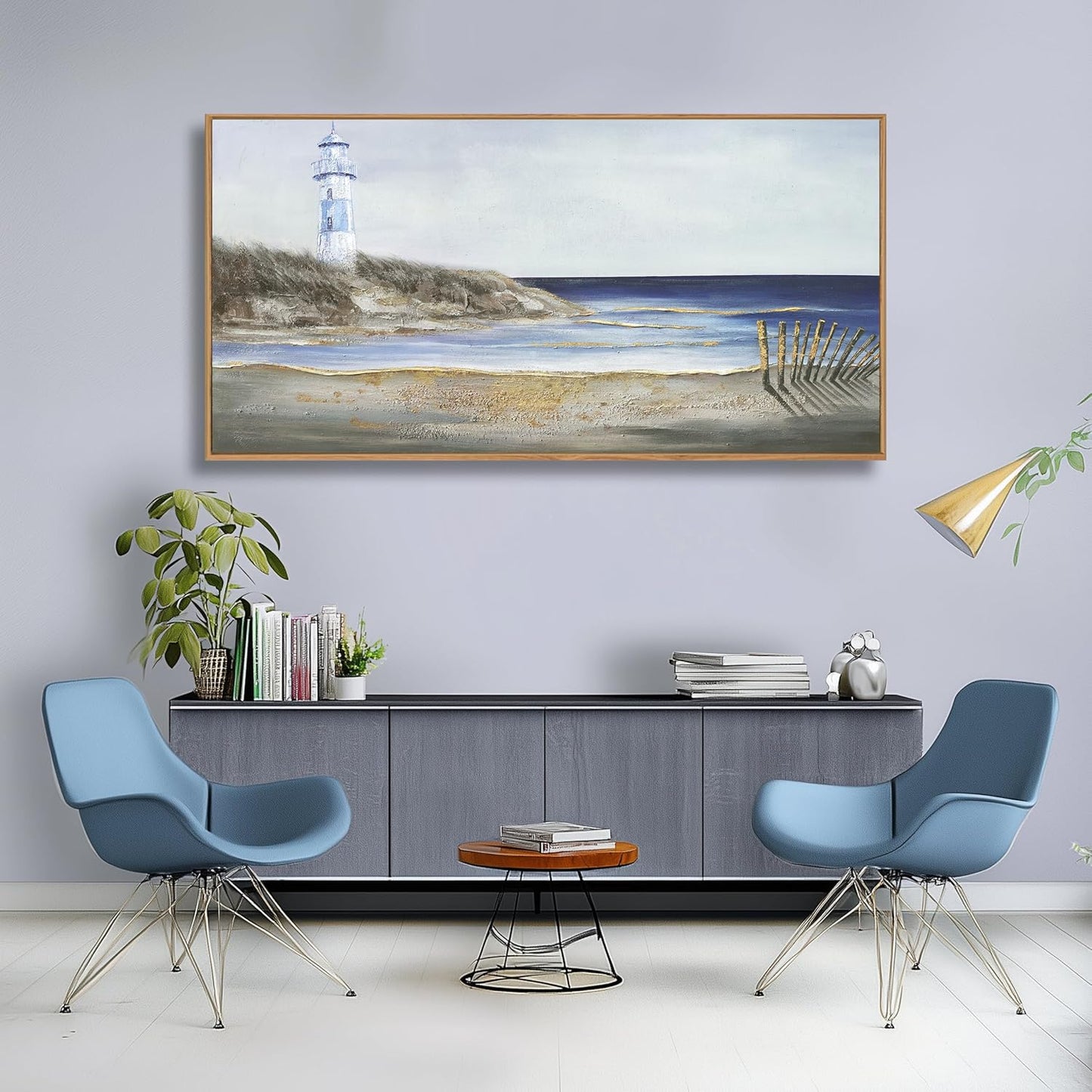 Yuaxker Large Ocean Wall Art Blue and Gold Wall Decor Framed Artwork Vogue Canvas Painting for Living Room Bedroom Dining Room Office Home Decor 30x60 Inch
