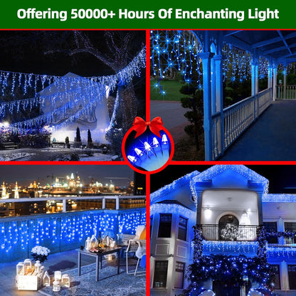 666 LED 66FT Icicle Lights Waterproof- 148 Drops 12 Modes Christmas Light with Memory Timer, Dimmable Christma TreeLights for Roof Balcony Holiday Gifts Blue