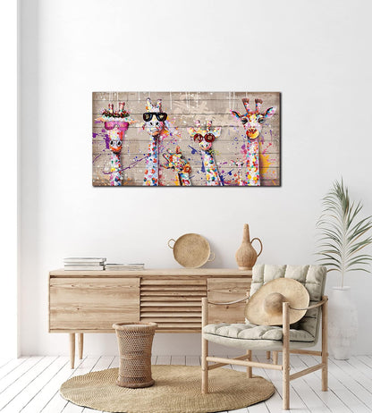 JKWALL77 Giraffe Pictures Wall-decor - Graffiti Canvas Wall Art - Kids Room Wall Decor Ready To Hang Size 40" x 20"