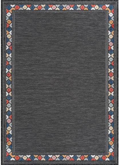 Beverly Rug Outdoor Rug 8x10 Modern Bordered Area Rugs for Indoor and Outdoor Patio Easy to Clean Non Shedding Living Room Porch Garden Washable Outside Carpet (8 x 10 Dark Gray)