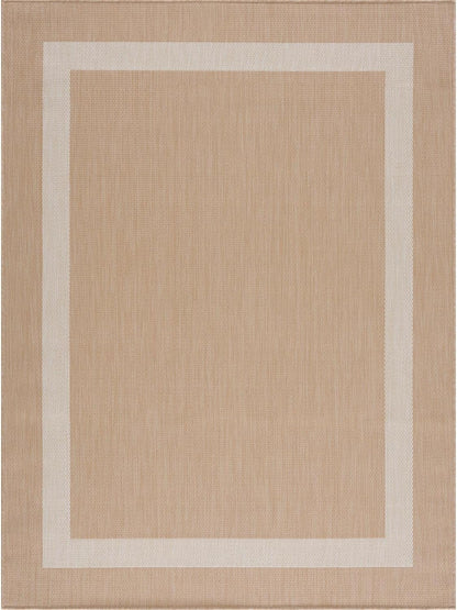 CAMILSON Outdoor Rug 8x10, Modern Outside Rugs for Patios Porches Waterproof Durable Washable Non-Shedding, Easy-to-Clean Indoor Outdoor Area Carpet (8 x 10, Bordered - Beige/White)