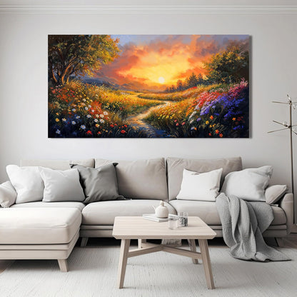 Canvas Wall Art Decor Wall Art Pictures for Living Room Large Vintage Landscape Wall Art Prints Canvas Art Wall Decor Wildflower River Artwork for Walls Bedroom Home Aesthetic Wall Art Decor 24" X 48"