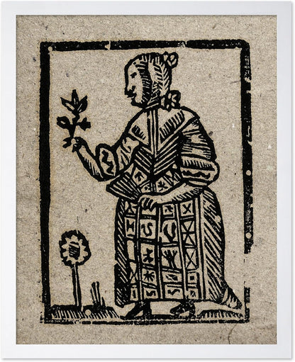 Poster Master Vintage Woodcut Poster - Retro Medieval Print - Gift for Gothic, Horror Fan - Witch Holding a Plant, Magic, Spell, Herbalist - Wall Decor for Bedroom, Dorm, 11x14 White Framed
