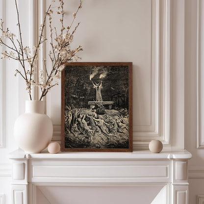 Poster Master Vintage Gustave Dore Poster - Retro Illustration Print - Gift for Gothic, Horror Fan - Dance of Sabbath, Witch, Magic, Spell - Wall Decor for Bedroom, Dorm, 8x10 Brown Framed