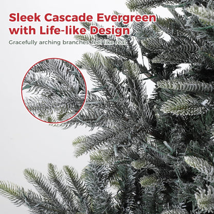 6.5ft Pre-lit Artificial Christmas Tree with Incandescent Warm White Lights, Snow Flocked Full Prelighted Xmas Tree Automatic Branch Tips, UL Listed Lights & Foldable Stand, Green & White