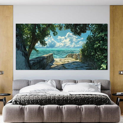 Canvas Wall Art Decor Large Wall Art Pictures for Living Room Artwork for Walls Landscape Natural Wall Art Decor Green Coastal Wall Art Prints Seaside Path Art Work for Home Office Wall Decor 29"x58"