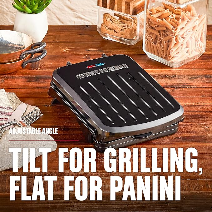 George Foreman 2-Serving Classic Plate Electric Indoor Grill and Panini Press,Black,GRS040B,(Pack of 2)