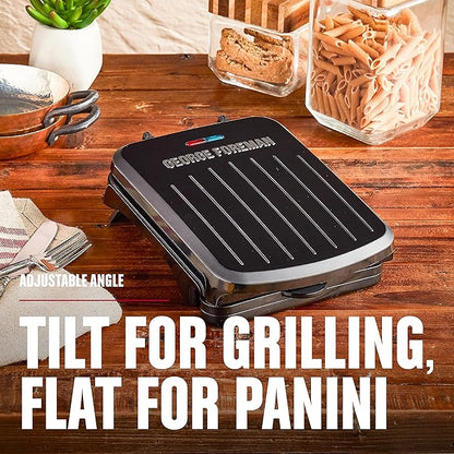 George Foreman Compact 2-Serving Electric Indoor Grill and Panini Press for 1–2 People, Classic Plates, Black