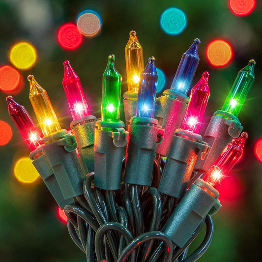 YOUNGAR 2 Pack Clear Christmas Lights, 100 Count 23FT Incandescent Bulb Mini String Light, Outdoor Christmas Lights for Xmas Tree, Home, Patio, Holiday, Party, Garden Decor, Multicolor