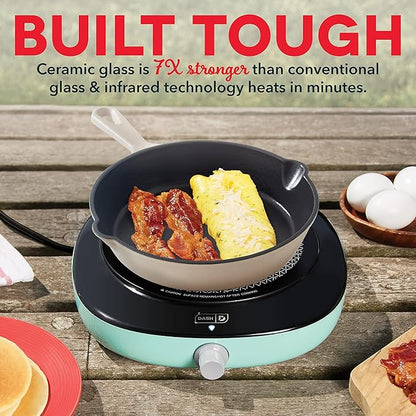Dash Pyroceram Glass Burner - Designed for Multi-Function Cooking - Lightweight Device with Durable Pyroceram Glass - Quick Infrared Heating System & Five-Temperature Settings - Aqua