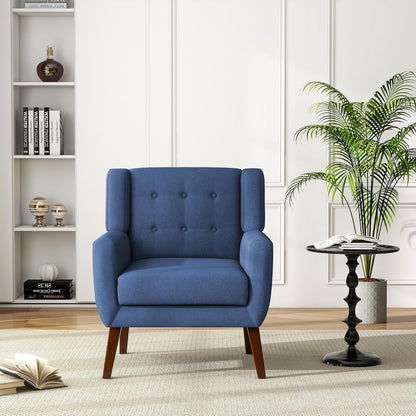 UIXE Accent Chair, Modern Upholstered Armchair in Fabric for Living Room, Comfy Club Arm Chairs Single Sofa Button Tufted Bedroom Reading Seat - Blue, Set of 4