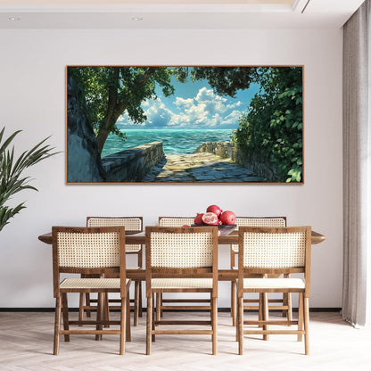 Canvas Wall Art Decor Wall Pictures for Living Room Artwork for Walls Large Landscape Natural Wall Art Decorations Framed Green Coastal Wall Art Prints Seaside Path Home Office Decor 29" x 58"