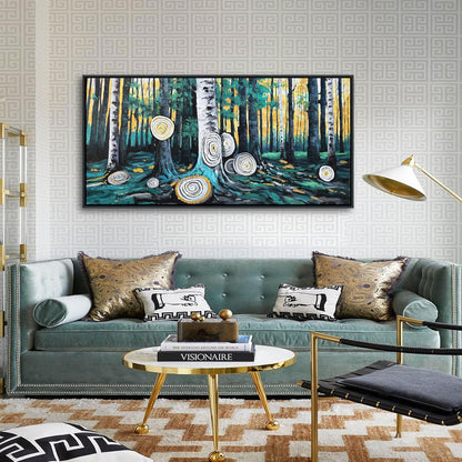QZQCBLC Large Canvas Wall Art - Gray Green Yellow Forest Paintings Artwork Abstract Tree Ring Landscape Pictures for Living room Bedroom kitchen Home Office Decor 24"X48"