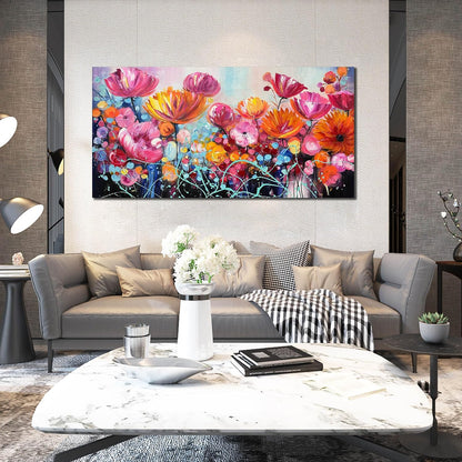 ENTANUB Flower Wall Art for Livng Room, Pink Floral Canvas Wall Decor for Bedroom, Hand Painted Artwork, Large Size 29x59 Inches